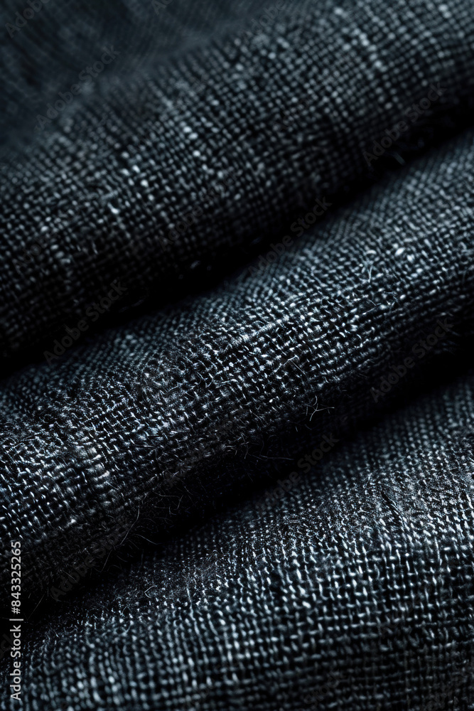 Poster close-up image of black textured fabric with intricate woven pattern, showcasing details and craftsm