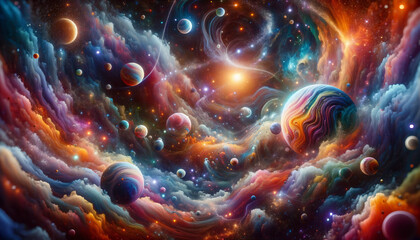 Abstract Space Scene with Planets and Stars
