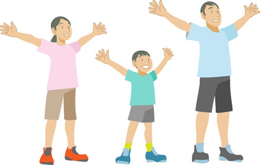 深呼吸をする親子のイラスト