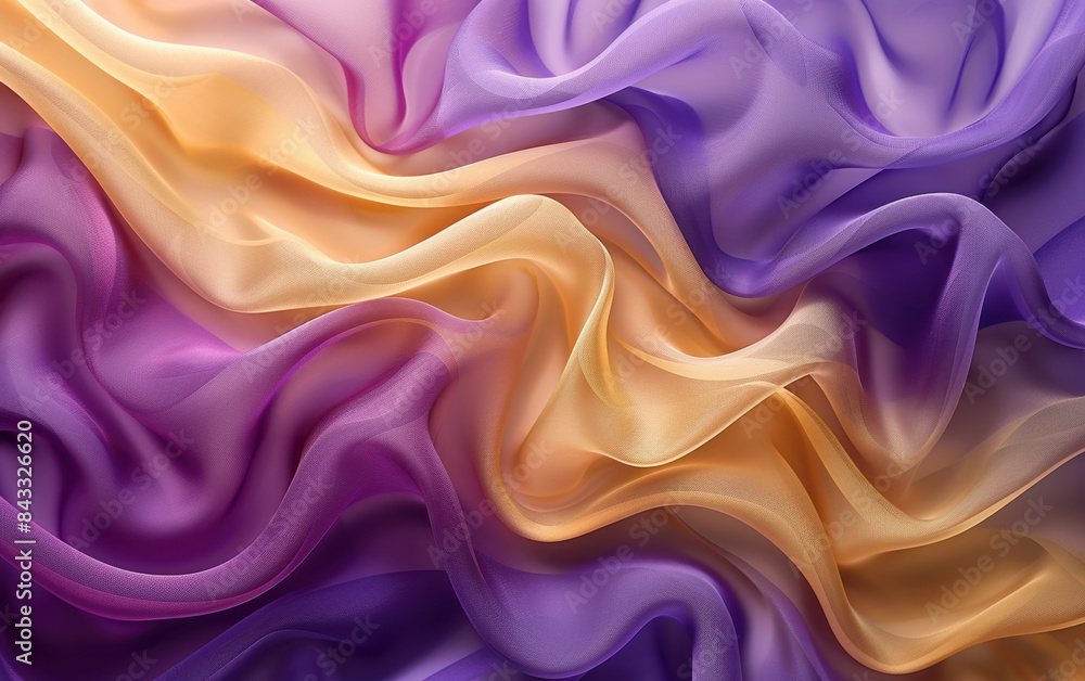 Poster elegant blend of purple and gold fabrics creating a mesmerizing pattern with waves and folds, perfec