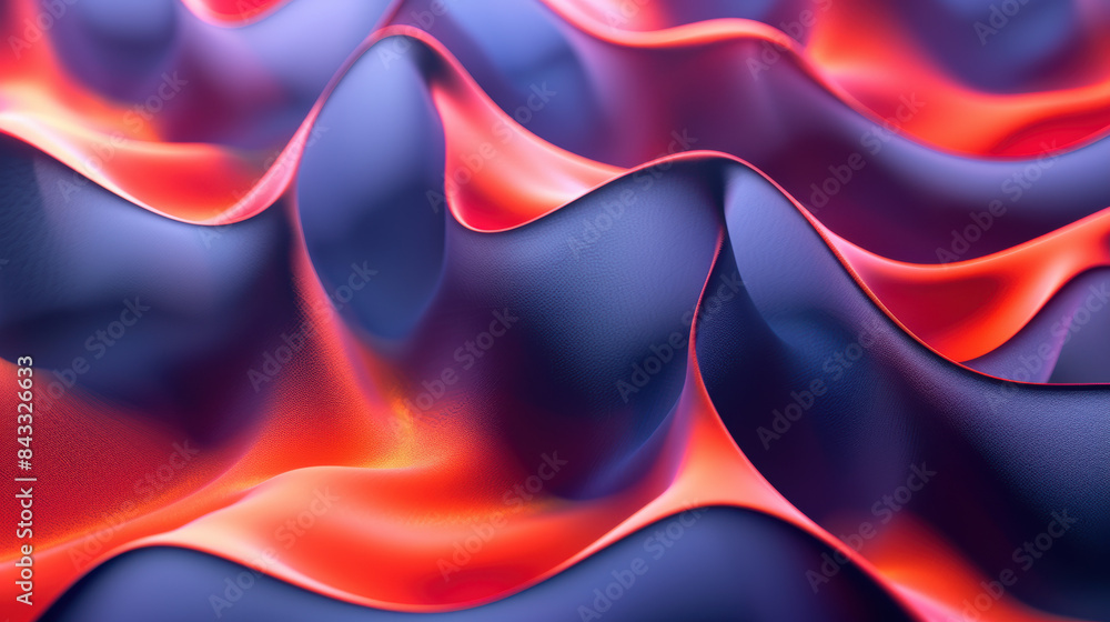 Poster abstract red and blue fabric waves creating dynamic, flowing patterns, showcasing texture and vibran