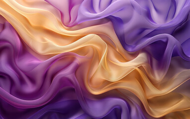 Fototapeta premium Elegant blend of purple and gold fabrics creating a mesmerizing pattern with waves and folds, perfect for backgrounds and artistic projects.