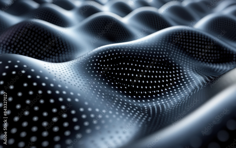 Poster abstract surface with black and white dots and wavy patterns, representing futuristic technology. hi