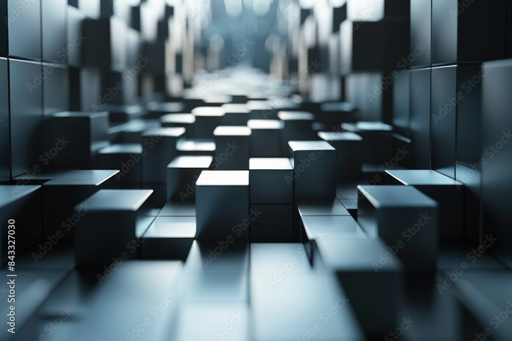 Poster futuristic black and white cubes forming an abstract geometric background with dynamic depth and per