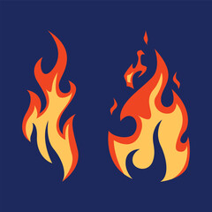 Fire vetcor retro style, 2D flames vector