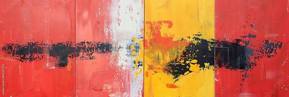 Poster an abstract painting featuring a red and yellow color scheme, with a isolated background the paintin