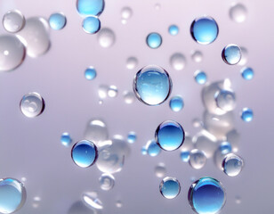 透明な球体　水滴が浮かぶクリアな背景素材　ジェル　　雨粒　成分のイメージテクスチャー