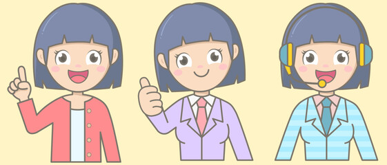 kid hand drawn cute office women secretary customer service cartoon style illustration