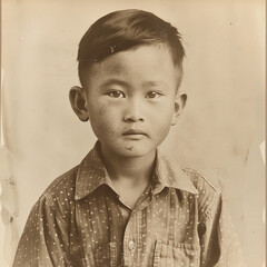 Obraz premium A chinese boy, 1940s, photo, square face 