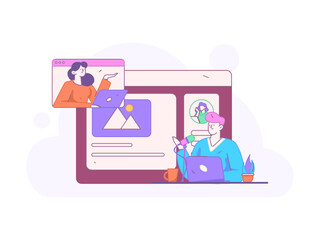 Flat vector illustration of business people operating work scene
