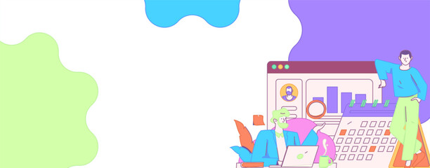 Flat vector illustration of business people operating work scene
