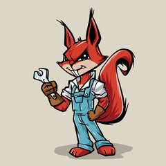 Mechanic squirrel Holding a Wrench Mascot Vector Cartoon
