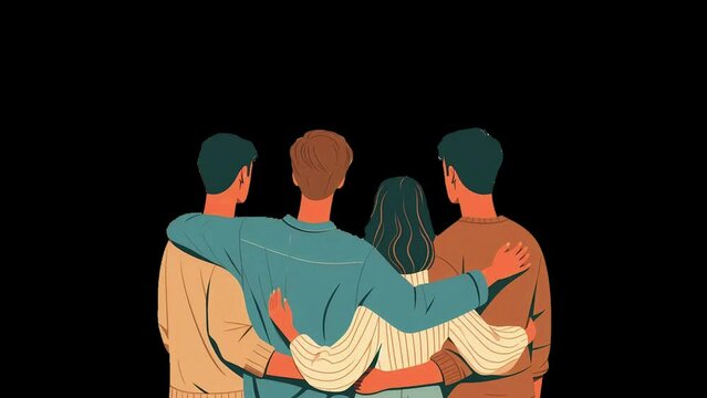 four people holding hands as a symbol of friendship and affection among friends, best friend's day