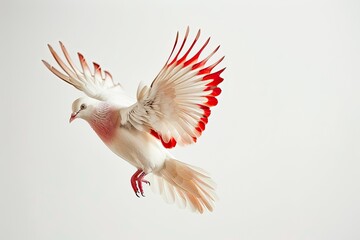 Obraz premium beautiful white and red pigeon flying by flaps the wing On White Background 