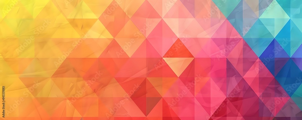 Poster a multicolored wall with a pattern of squares and triangles