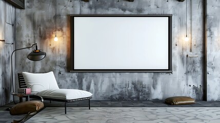 Empty white frame on the concrete wall