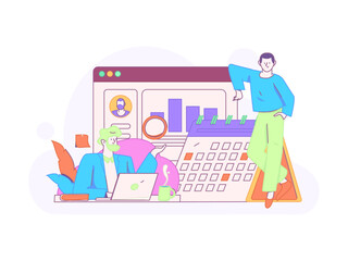 Flat vector illustration of business people operating work scene
