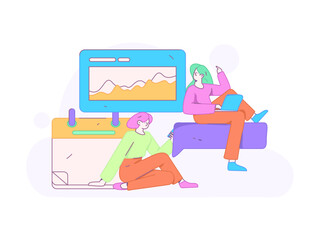 Flat vector illustration of business people operating work scene
