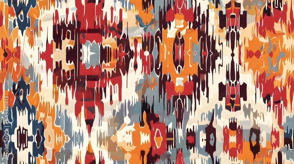 Poster vibrant geometric mosaic of interlocking shapes and patterns in warm autumn tones