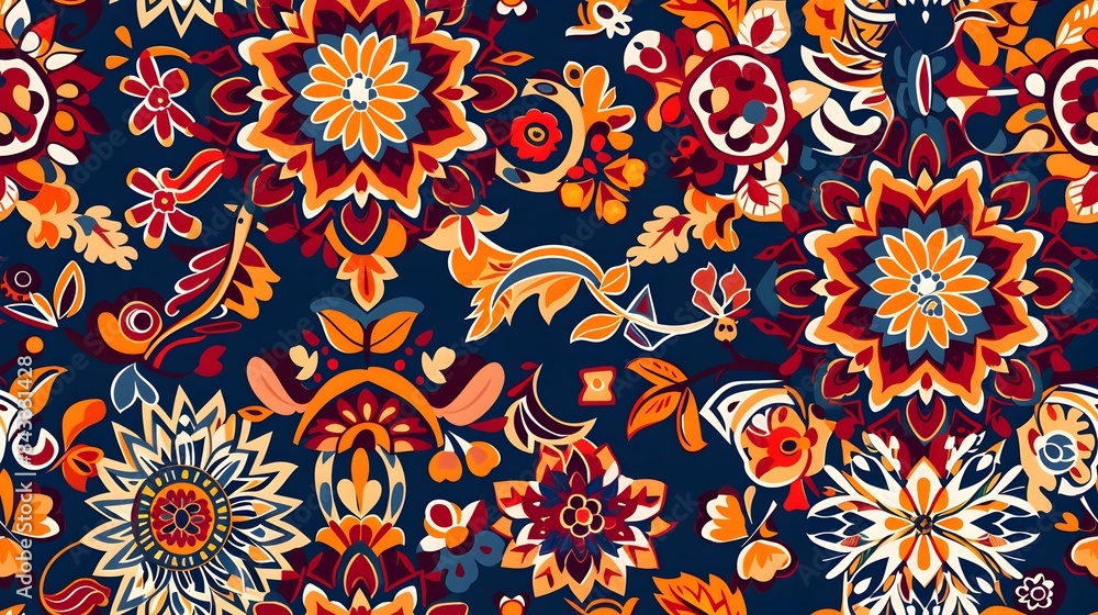 Poster vibrant ornamental floral pattern with intricate repeating design elements
