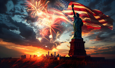 Statue of Liberty in Splendor: USA's Freedom Day Glow