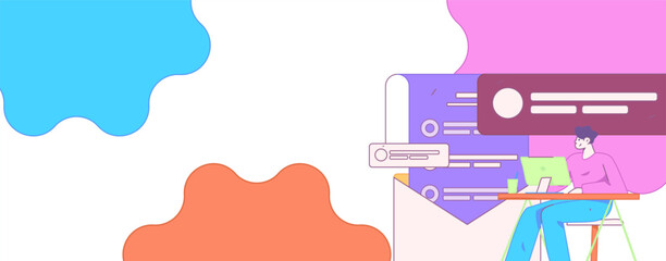 Flat vector illustration of business people operating work scene
