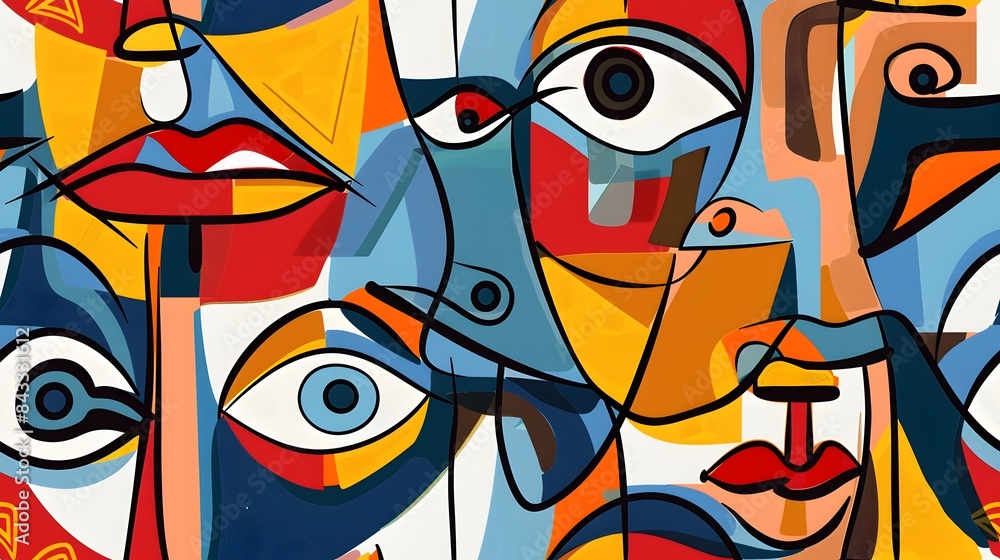 Poster abstract expressionist faces and shapes showcasing conceptual visuals