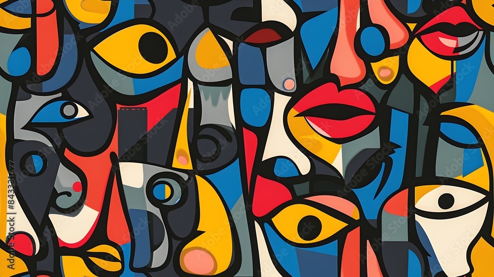 Poster vibrant and captivating abstract art with geometric shapes and playful expressionist patterns