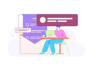 Flat vector illustration of business people operating work scene
