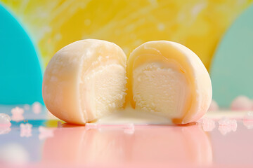 Half-cut mochi ice cream with vanilla filling