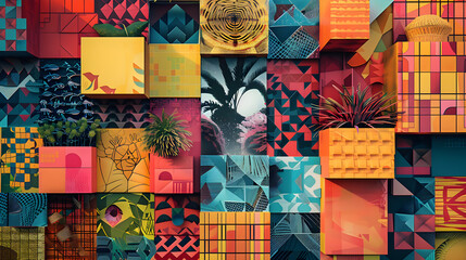 Vivid Geometric Patterns and Intricate Designs in a Meticulously Structured Grid Layout
