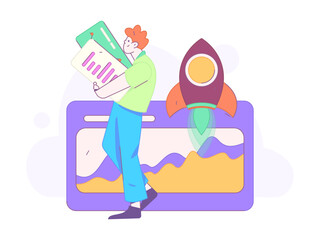 Flat vector illustration of business people operating work scene
