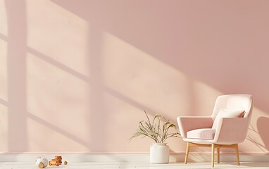 3d rendering of cute children's room interior mockup background wall with chair, armchair and toys on the floor