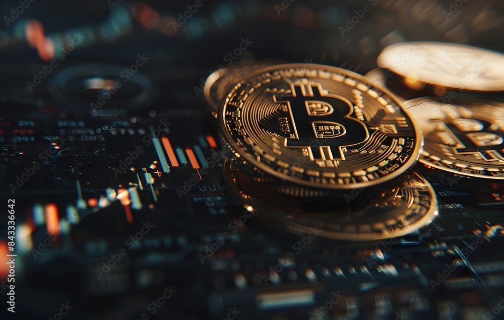 Poster vibrant cryptocurrency digital financial analytics and blockchain data visualization