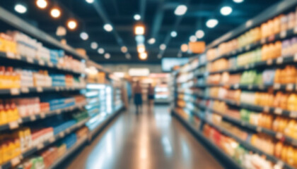 Modern shopping mall interior, blur supermarket, retail store, shop, background