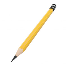 A sharpened yellow pencil, angled and isolated on a white background, perfect for school or office use in artwork, drawing, and writing.