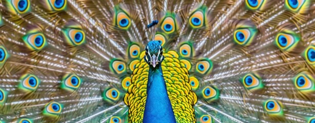 Obraz premium Closeup of colorful spotted peacock feathers in nature wildlife beauty and art capture