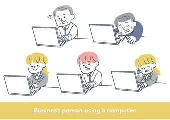 
パソコンをしているビジネスパーソンのイラストセット
