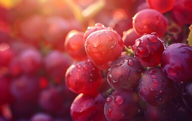 A bunch of red grapes, rich in color and texture, with a closeup shot that highlights the beauty of fresh fruits