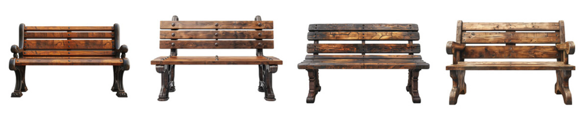 Fototapeta premium Wooden Park Bench on transparent background