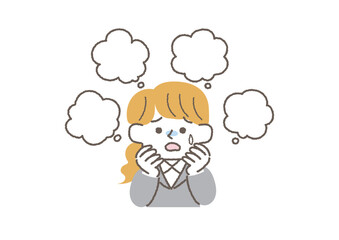 
いろんなことを不安に思っているビジネスウーマンのイラスト
