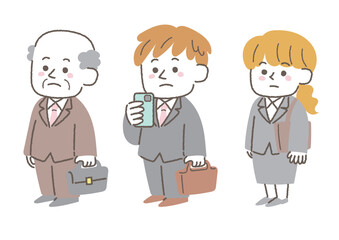カバンを待って立っているビジネスパーソンのイラストセット