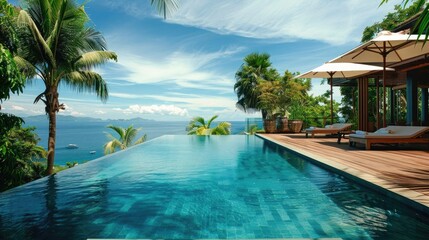 Luxury tropical resort pool with ocean view