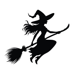 Stylized Flying Witch Vector - Perfect for Halloween Designs and Spooky Artwork