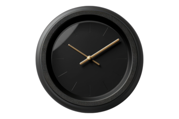 Analog alarm clock with round black design isolated on transparent background