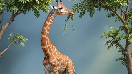 Giraffe Eating Leaves