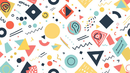 Seamless pattern of colorful geometric shapes on a white background.doodle seamless pattern
