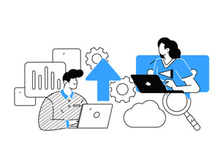 Flat vector illustration of business people operating work scene
