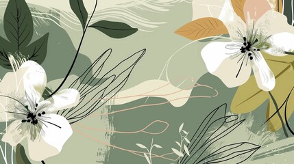 Abstract floral background, pastel green and white, decorative nature theme