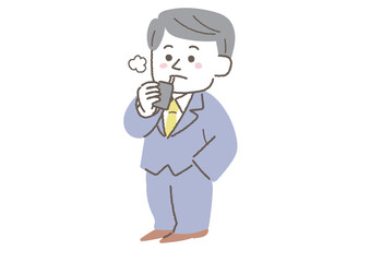 電子タバコを吸って休憩している男性会社員のイラスト